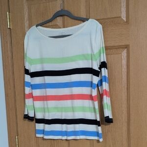 Talbots Cream Striped Boatneck Top with Multicolor Stripes